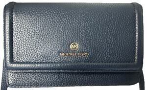 Michael Kors Jet Set Zip-Around Wallet Medium Pebbled Leather Navy Blue NWT